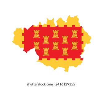 Greater Manchester Karte, Vektorgrafik Silhouettengrafik einzeln auf weißem Hintergrund. Manchester Karte Flagge der Stadt in Großbritannien und in England Land. Die Flagge von Manchester auf der Karte prägt den Schatten.