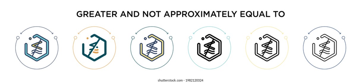 Greater and not approximately equal to symbol icon in filled, thin line, outline and stroke style. Vector illustration of two colored and black greater and not approximately equal to symbol vector 