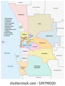 Greater Perth administrative and political map, Australia
