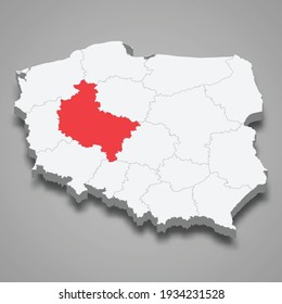 Greater Poland region location within Poland 3d isometric map