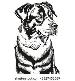 Greater Swiss Mountain dog vector graphics, hand drawn pencil animal line illustration