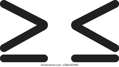 Greater than or equal to and less than or equal to symbol vector isolated on white background