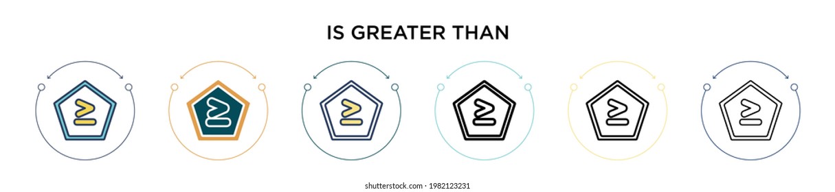 Is greater than icon in filled, thin line, outline and stroke style. Vector illustration of two colored and black is greater than vector icons designs can be used for mobile, ui, web