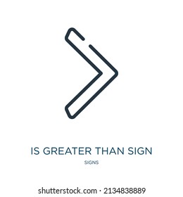 is greater than sign thin line icon. greater, equal linear icons from signs concept isolated outline sign. Vector illustration symbol element for web design and apps.