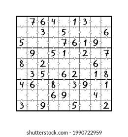Greater than sudoku black and white game vector illustration. Educational number game for beginners and children square printable page. Sudoku puzzle with math symbols less and greater