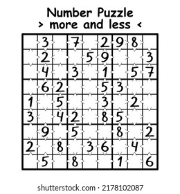Greater than sudoku black and white puzzle vector illustration
