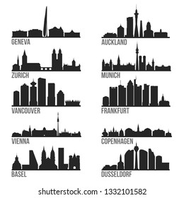 Greatest Cities Most Famous Skyline City Silhouette Design Collection Set Pack