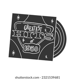 Greatest Hits 50 Icon Silhouette Illustration. Music Vinyl Songs Vector Graphic Pictogram Symbol Clip Art. Doodle Sketch Black Sign.