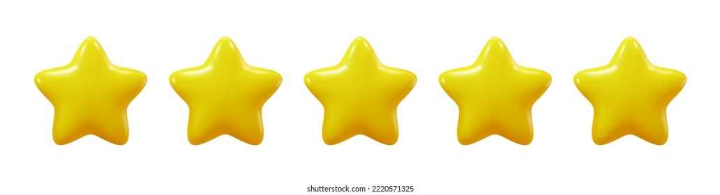 Greatest review, isolated golden five stars. Appraised service or performance, feedback or rating. Best assessment. Vector in three dimensional 3d style