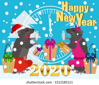 Greating postcard New year 2020
