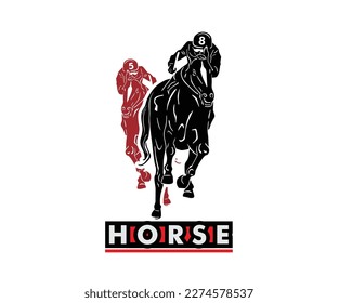 GREATJOCKEY AND HORSE RACING LOGO, silhouette of srong and fast running horse vertor illustrations