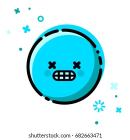 Greatly frozen flat line vector emoticon. Outline emoji