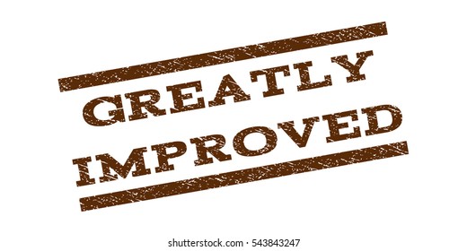 Greatly Improved watermark stamp. Text caption between parallel lines with grunge design style. Rubber seal stamp with dust texture. Vector brown color ink imprint on a white background.
