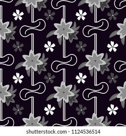 Greayscale geometric flower on a dark background