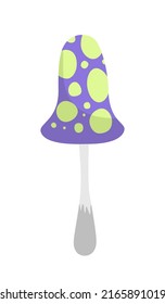 Grebe. Venomous purple mushroom. Cartoon, flat. Isolated vector illustration eps