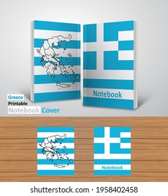 Grece Notebook Design Mockup - 3D Book Template - National Country Map and Flag - Ready to Print Magazine Cover - Vector