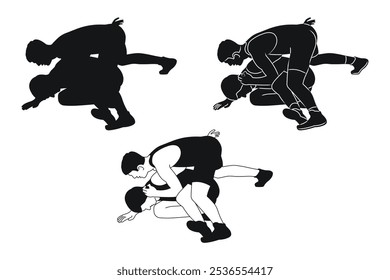 Greco roman wrestlers, athletes silhouettes