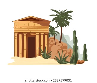 Greco-Roman architecture, antique ruins, place to visit, vector illustration