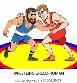 Greco-Roman wrestling athletes isolated on white background in cartoon style. Vector illustration.