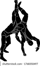 Greco-Roman wrestling. A fight between two athletes. Sport. Vector silhouette isolated image.