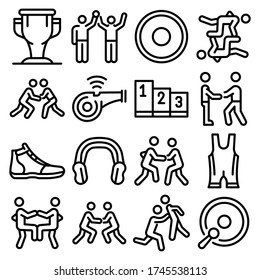 Greco-Roman wrestling icons set. Outline set of Greco-Roman wrestling vector icons for web design isolated on white background