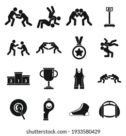 Greco-Roman wrestling icons set. Simple set of Greco-Roman wrestling vector icons for web design on white background