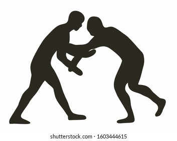 Greco-Roman wrestling vector, isolated illustration on white background. Fight in the fight black and white logo. for printing on a flyer, booklet, t-shirts