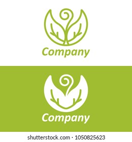 gree nature with two leaf in globe world shape or form care hand logo