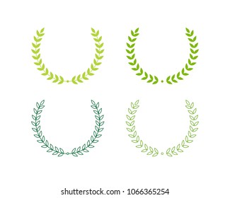 Gree Realistic Set of Circular Laurel Foliate, wreath drawing award, achievement, heraldy