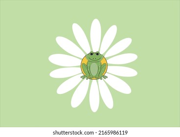 GREEAN DAISY AND FROG VECTOR DESIGN HAND DRAWN