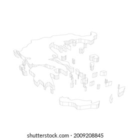 Greece - 3D black thin outline silhouette map of country area. Simple flat vector illustration