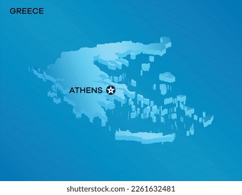 Greece 3D Isometric map with Capital Mark Athens Vector Illustration Design