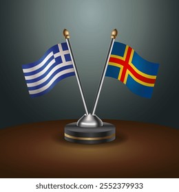 Greece and Aland Islands table flags relation  with gradient backgrund. Vector Illustration