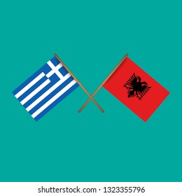 Greece and Albania crossed flags.Language learning or travel concept