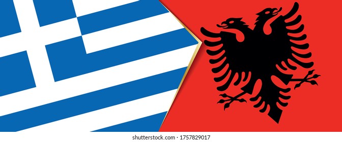 Greece and Albania flags, two vector flags symbol of relationship or confrontation.