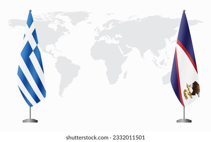Banderas de Grecia y Samoa Americana para una reunión oficial en el contexto del mapa mundial.