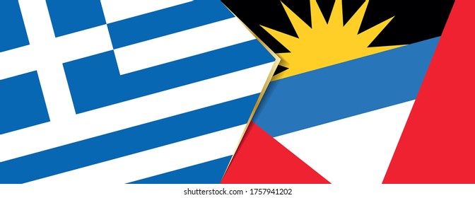 Banderas de Grecia y Antigua y Barbuda, dos banderas vectoriales símbolo de relación o enfrentamiento.
