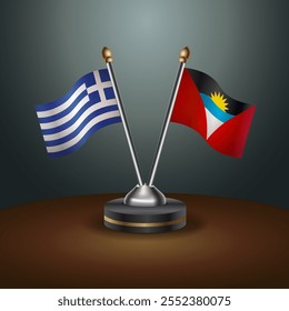 Greece and Antigua and Barbuda table flags relation  with gradient backgrund. Vector Illustration