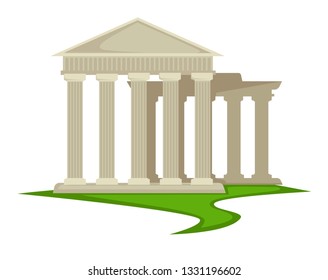Greece architecture ancient Greek pillars attraction or landmark vector antique civilization construction monument landmark traveling and sightseeing Mediterranean country attraction tourism