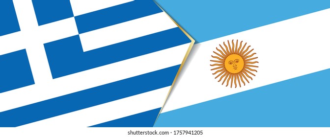 Greece and Argentina flags, two vector flags symbol of relationship or confrontation.