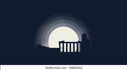 Greece Athens blue night city panorama landscape skyline flat icon logo