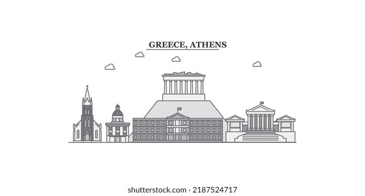 Greece, Athens city skyline isolated vector illustration, icons