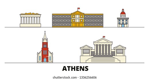 Greece, Athens flat landmarks vector illustration. Greece, Athens line city with famous travel sights, skyline, design. 