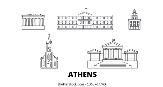 Greece, Athens line travel skyline set. Greece, Athens outline city vector illustration, symbol, travel sights, landmarks.