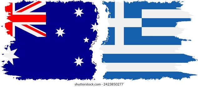 Greece and Australia grunge flags connection, vector