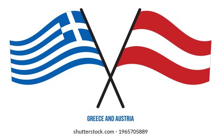 Greece and Austria Flags Crossed And Waving Flat Style. Official Proportion. Correct Colors.