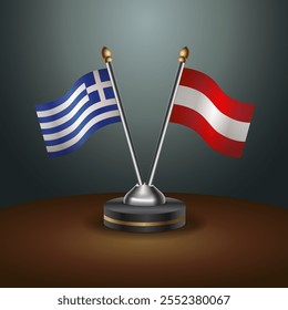 Greece and Austria table flags relation  with gradient backgrund. Vector Illustration