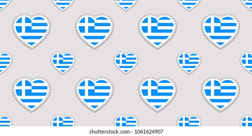Greece background. Grecian flag seamless pattern. Vector stickers. Love hearts symbols. Good choice for sport pages, travel,school,geographic, cartographic elements. Hellenic Republic patriotic design