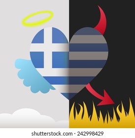 Greece background of a heart half demon half angel