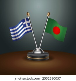 Greece and Bangladesh table flags relation  with gradient backgrund. Vector Illustration